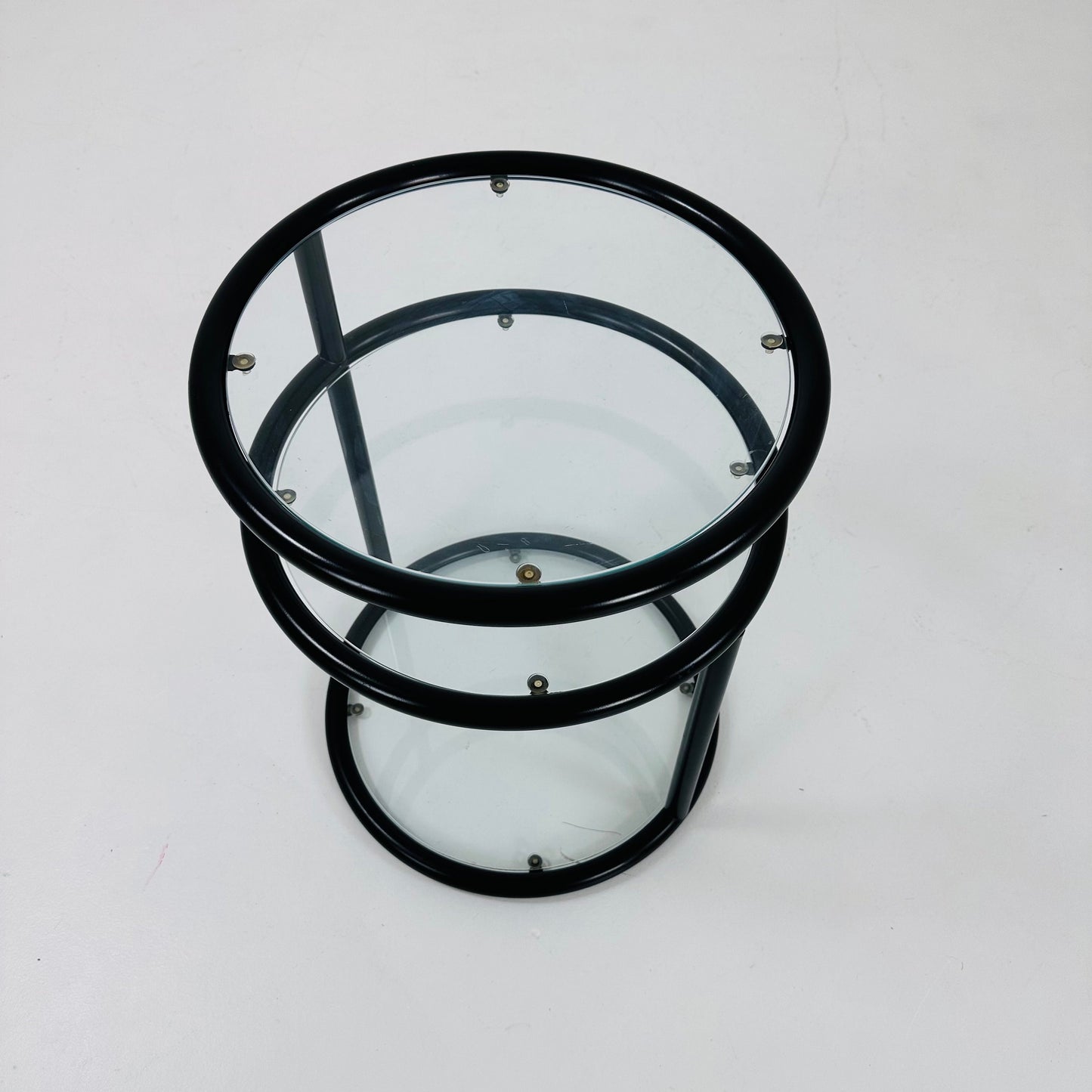 Mid-century bauhau black -plated 3-tier swivel coffee table by Milo Baughman