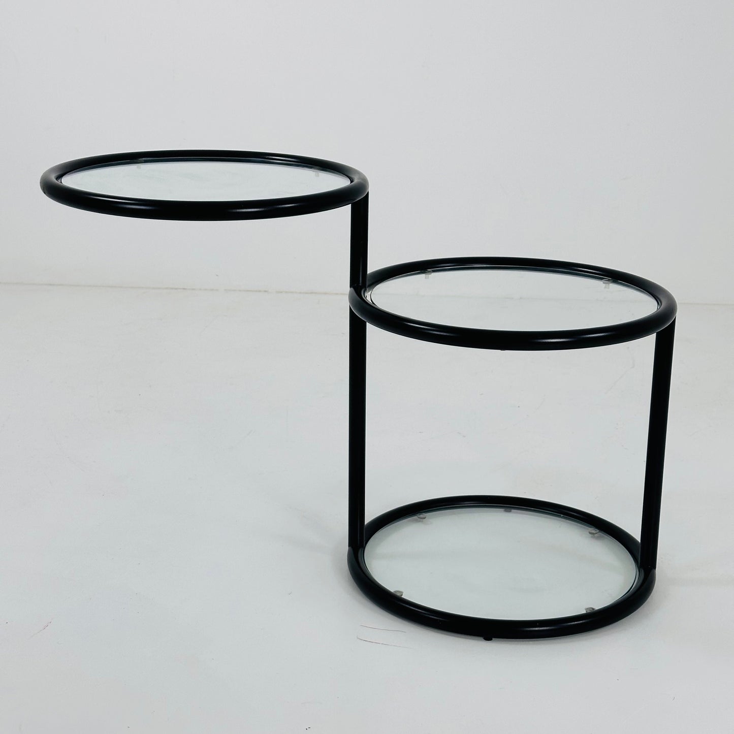 Mid-century bauhau black -plated 3-tier swivel coffee table by Milo Baughman
