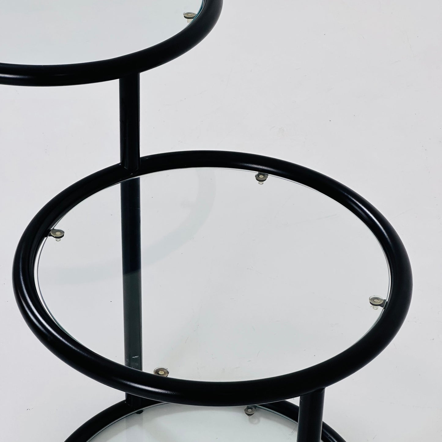 Mid-century bauhau black -plated 3-tier swivel coffee table by Milo Baughman