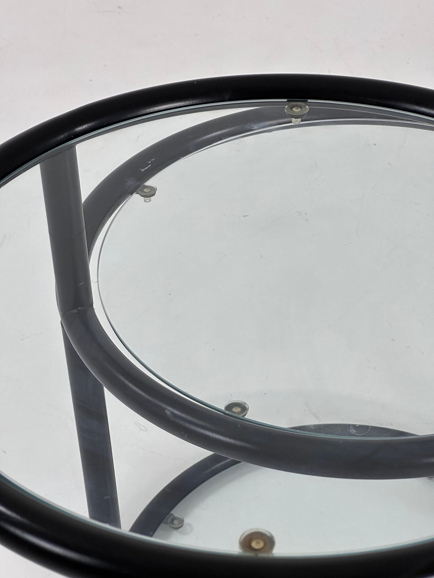 Mid-century bauhau black -plated 3-tier swivel coffee table by Milo Baughman