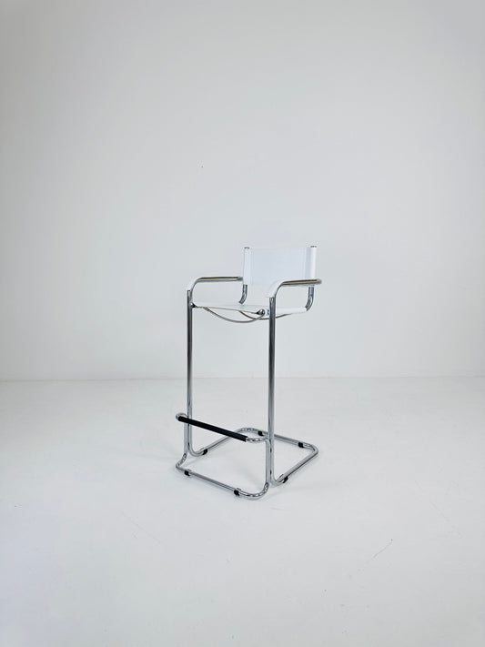 Mart Stam white Leather & Chrome Italian Mid-Century Modern Barstool 1970s Italy