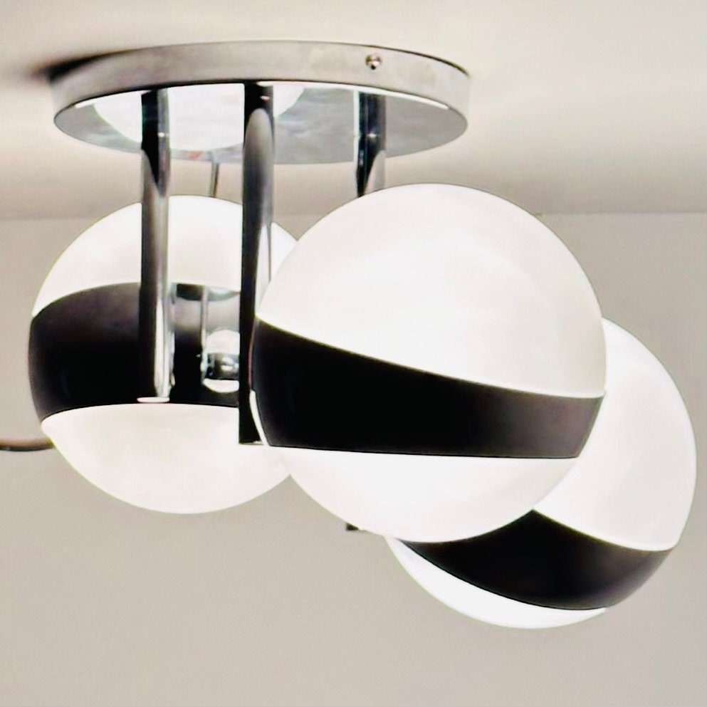 Vintage Gino Sarfatti Style Space Age 3 Glass ceiling Lamp, 1970s Italy