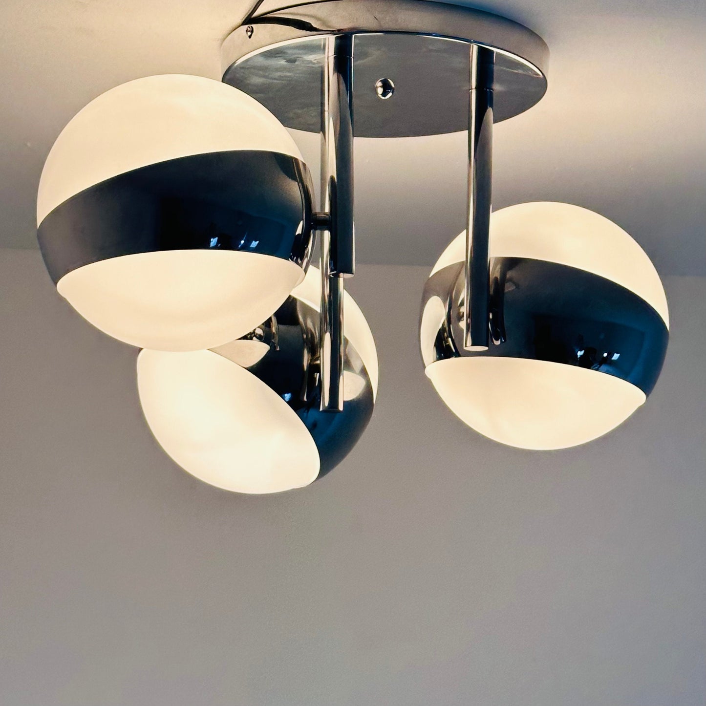 Vintage Gino Sarfatti Style Space Age 3 Glass ceiling Lamp, 1970s Italy