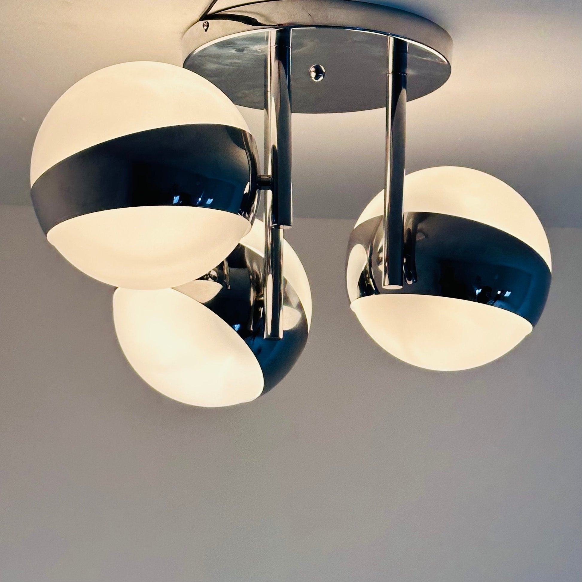 Vintage Gino Sarfatti Style Space Age 3 Glass ceiling Lamp, 1970s Italy