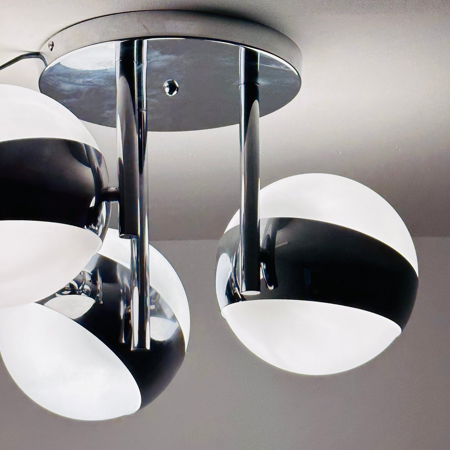 Vintage Gino Sarfatti Style Space Age 3 Glass ceiling Lamp, 1970s Italy