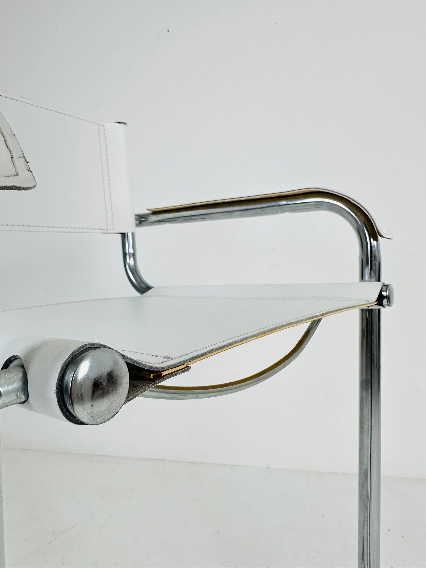 Mart Stam white Leather & Chrome Italian Mid-Century Modern Barstool 1970s Italy