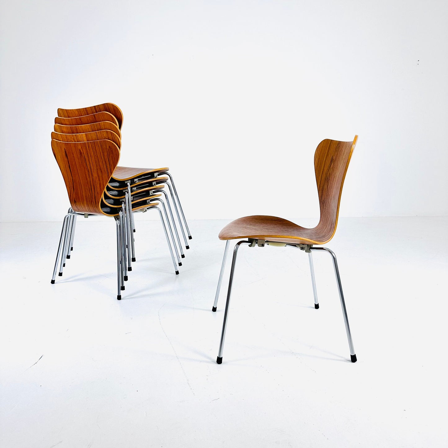 Vintage Teak 3107 Dining Chairs by Arne Jacobsen for Fritz Hansen, 1950s, Set of 6