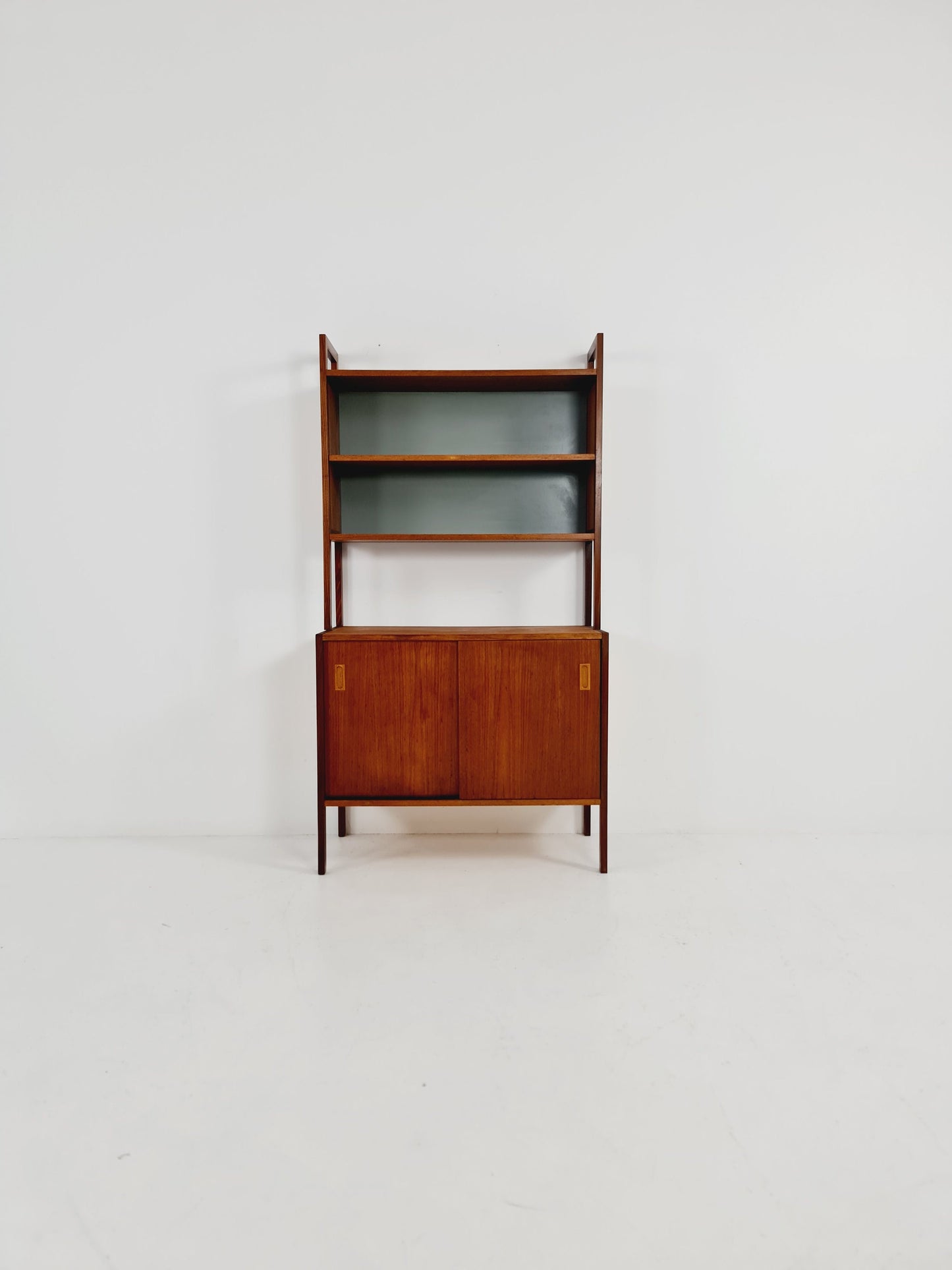 Mid-century Danish vintage teak & beech 2 parts bookshelf cabinet by Gillis Lundgren, 1960s