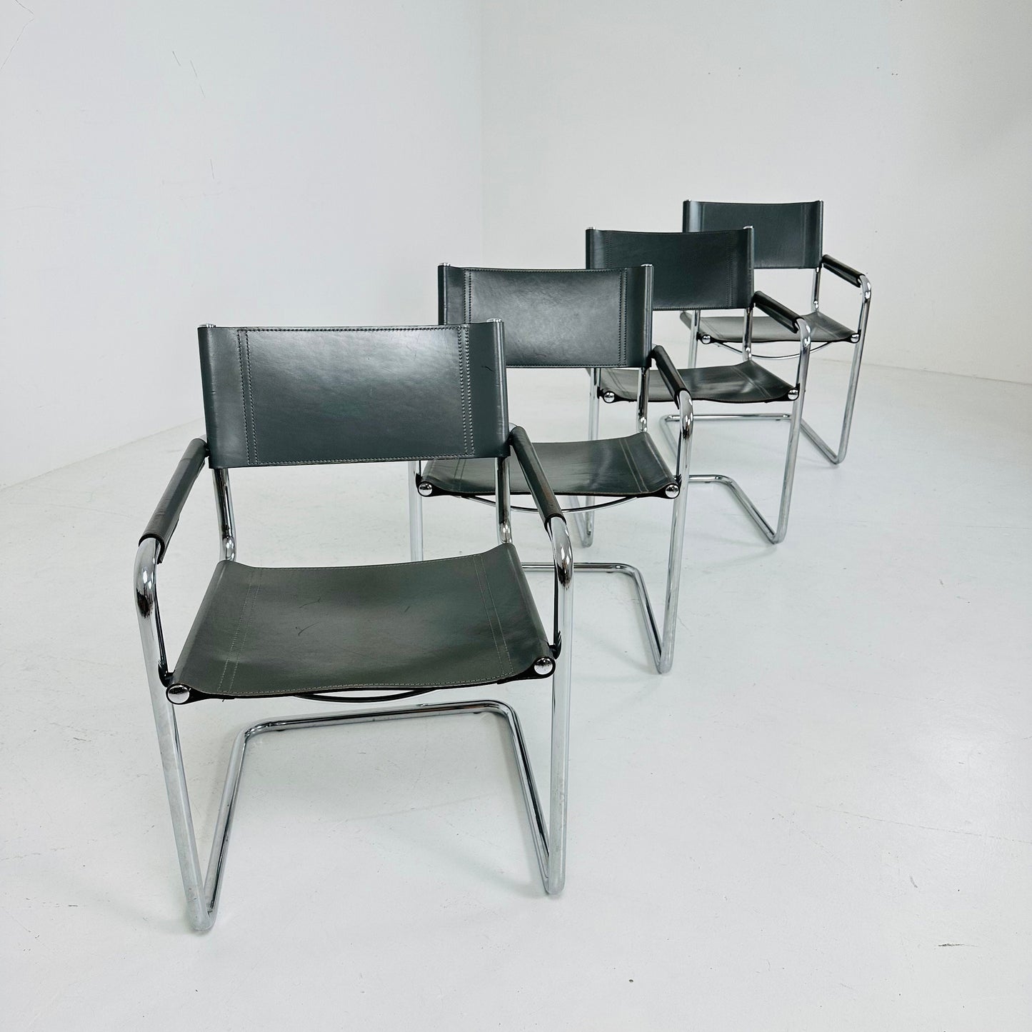 Set of 4 vintage Matteo Grassi Mg5 leather cantilever chairs by Mart Stam italy 1980s