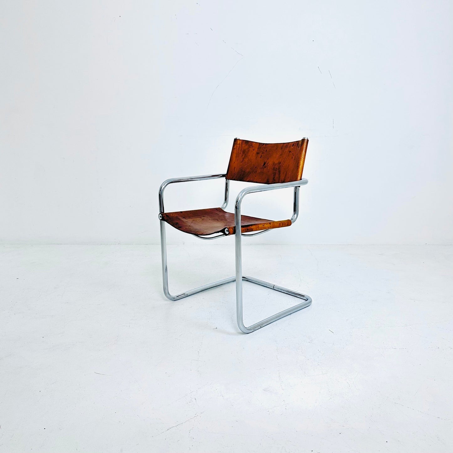 1 of 3 Vintage Model S34 Cognac Saddle Leather Dining Chairs by Mart Stam & Marcel Breuer 1980s