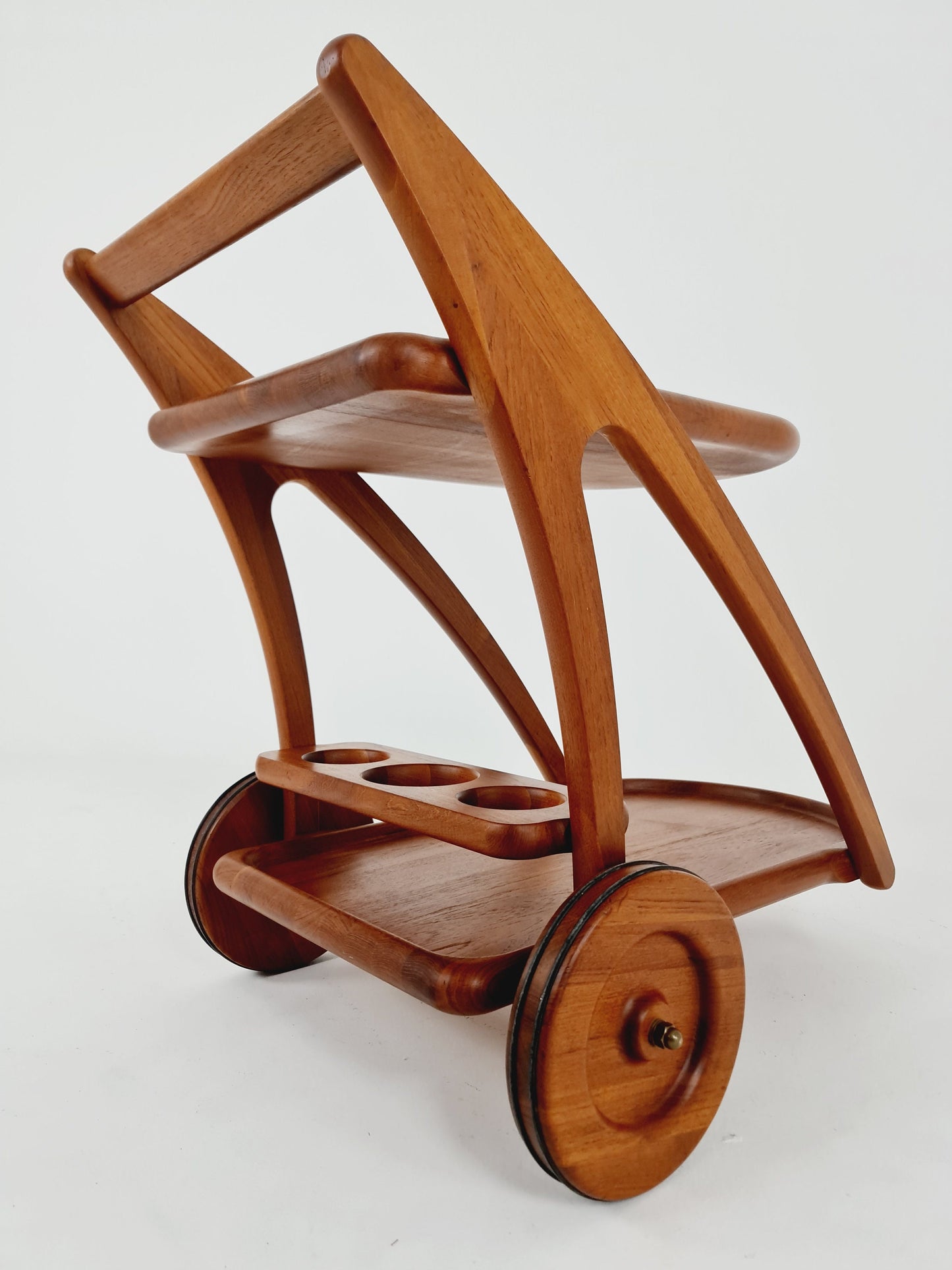 Super Rare mid century Danish trolley, bar cart in solid teak By Kjeni Merløse Denmark, 1970s