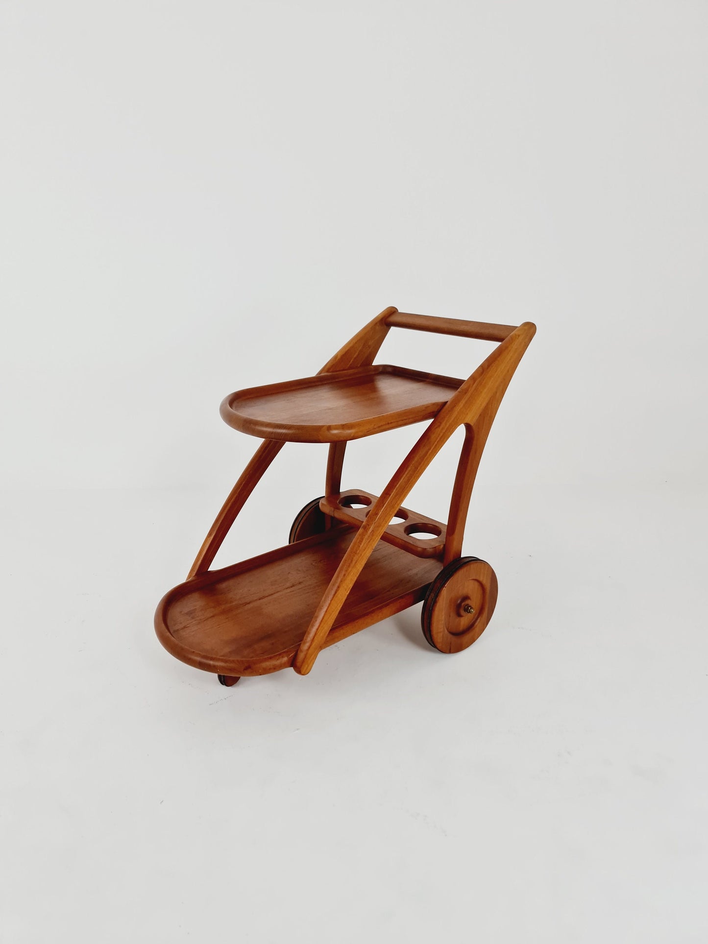 Super Rare mid century Danish trolley, bar cart in solid teak By Kjeni Merløse Denmark, 1970s