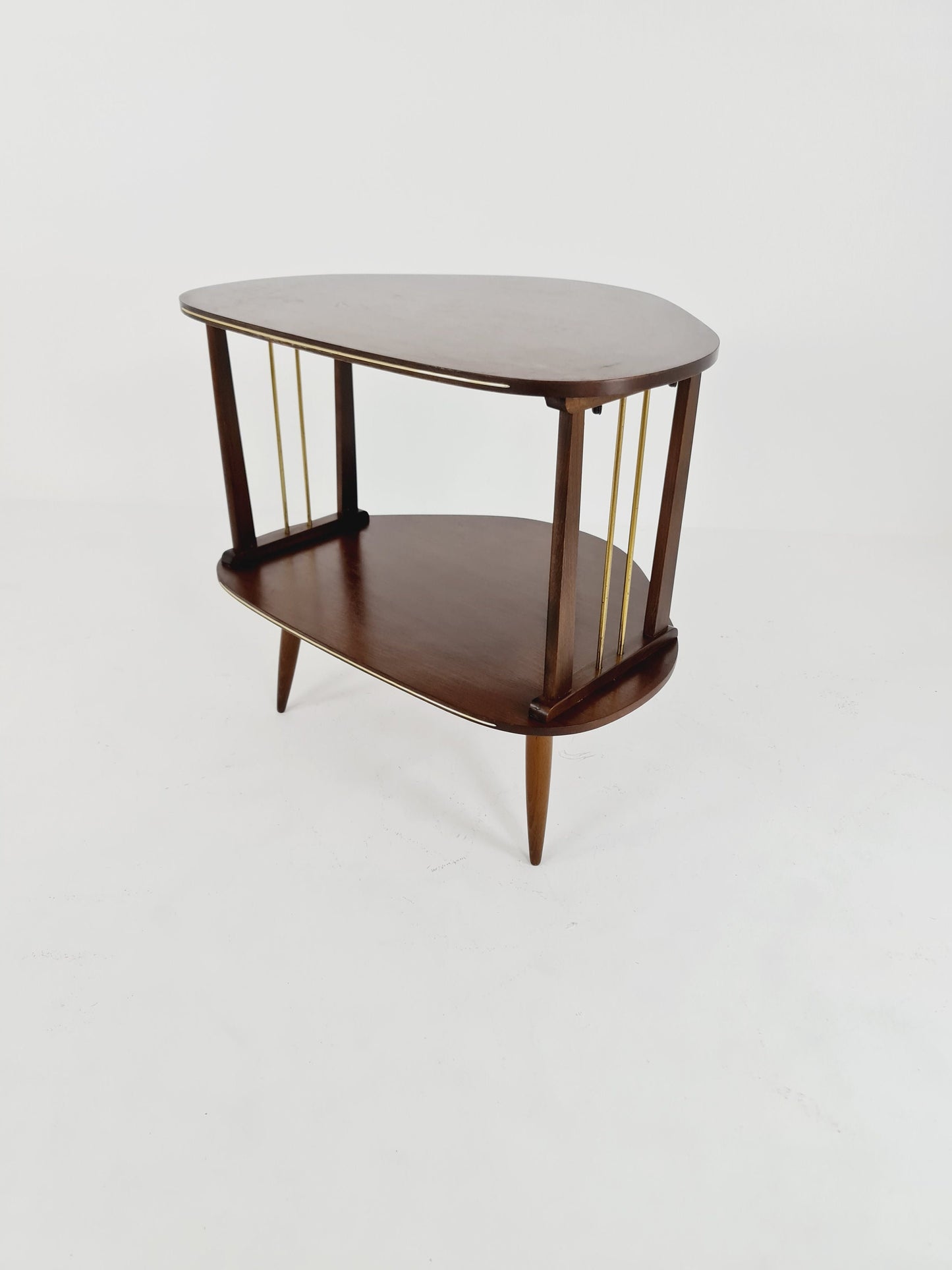 German mid-century walnut and Brass small TV sideboard /side table, 1950s