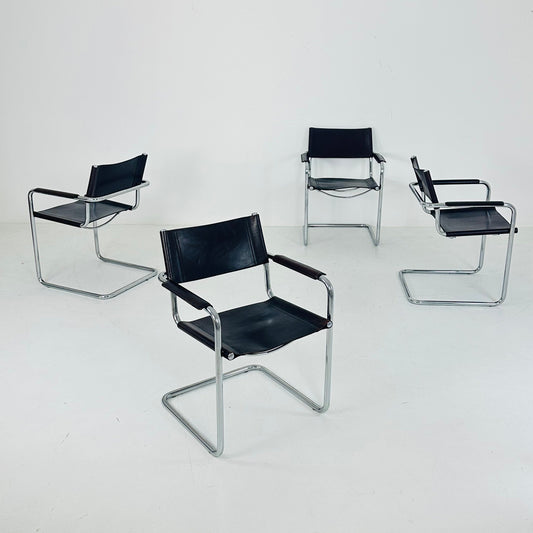 Set of 4 Bauhaus mid century Model MG5 Centro Studi chairs by Mart Stam & Marcel Breuer for Matteo Grassi, 1970s Italy