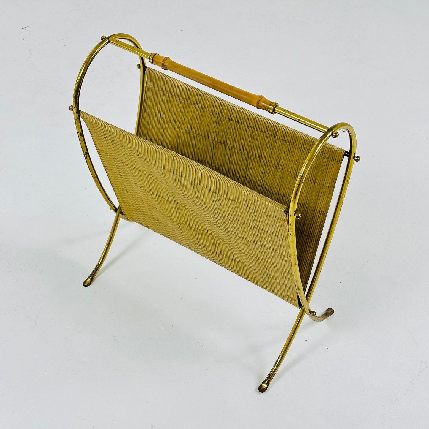 Mid-Century Brass & Bamboo Magazine Rack,1950s