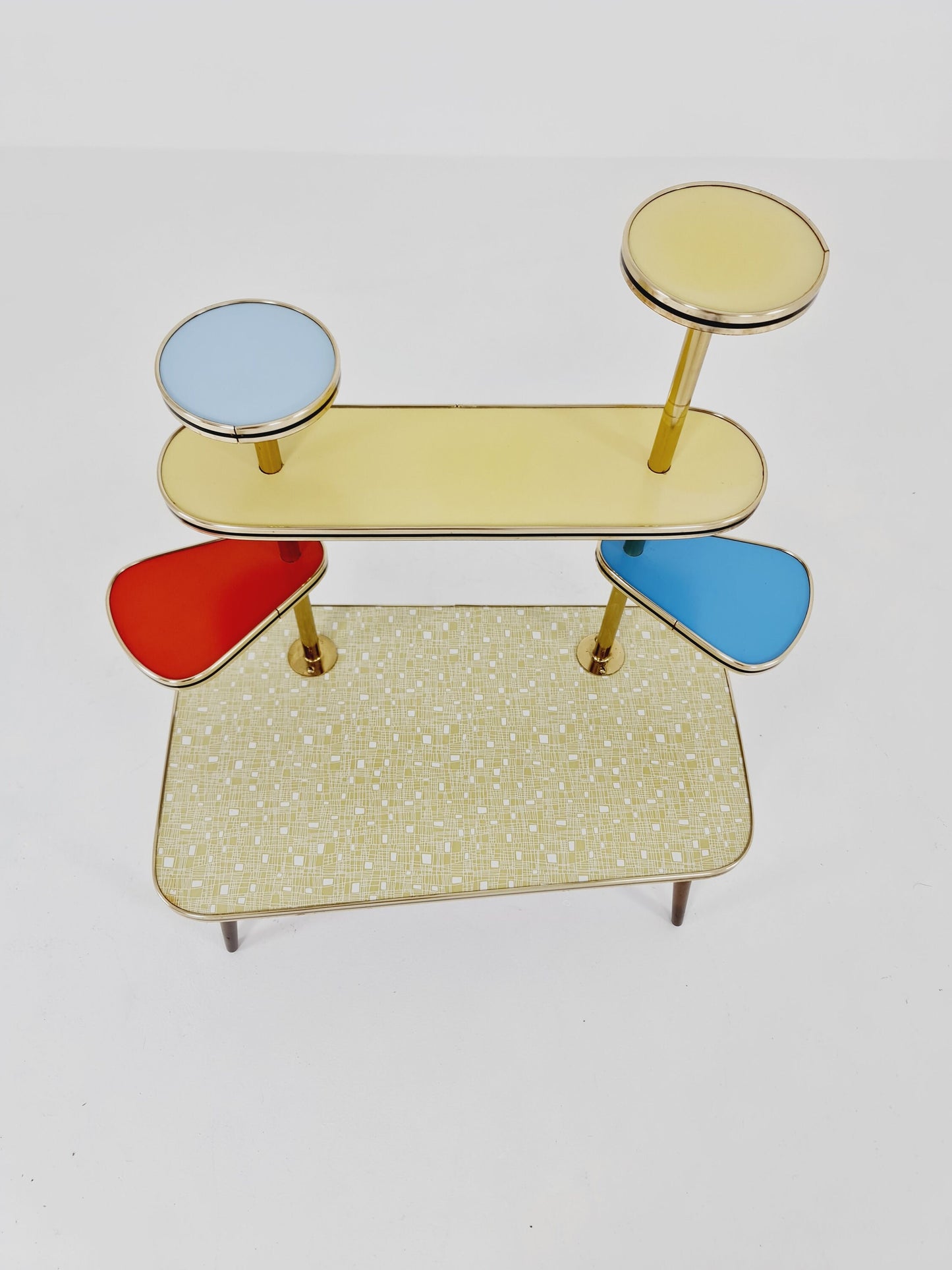 Rare Large German Plant Stand, Colorful Vintage Mid-Century Minimalist Indoor Plant Stand Side Table Retro flower table, 1950s