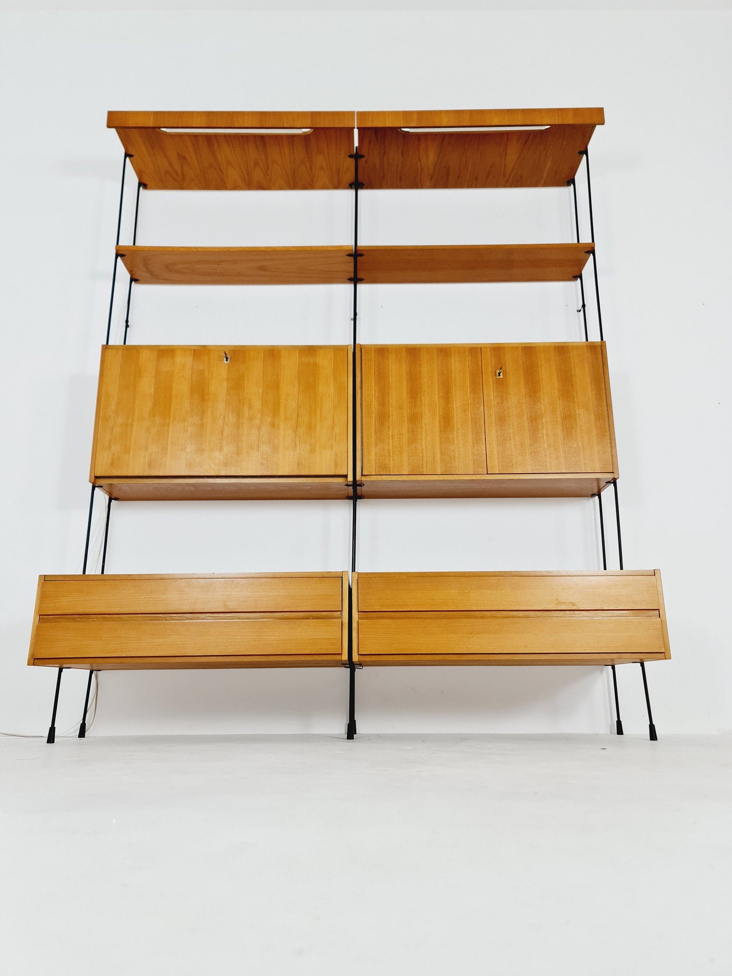 Mid century Teak 8 pieces shelving unit by Hilker for Omnia, Germany 1960s