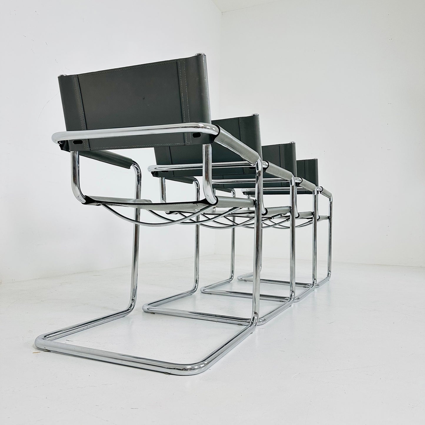 Set of 4 vintage Matteo Grassi Mg5 leather cantilever chairs by Mart Stam italy 1980s