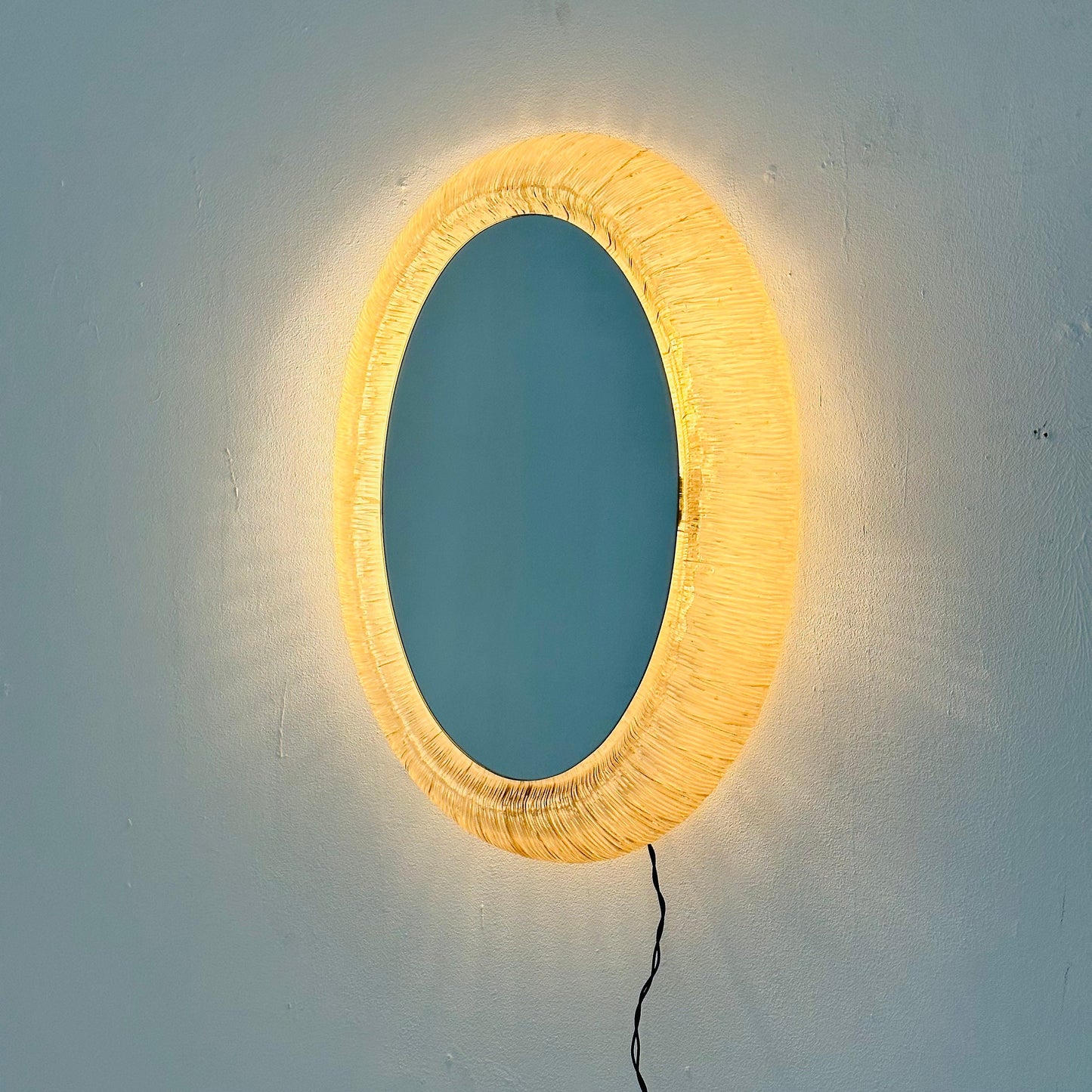 Mid century oval mirror with lighting & plexiglass edge 1960s