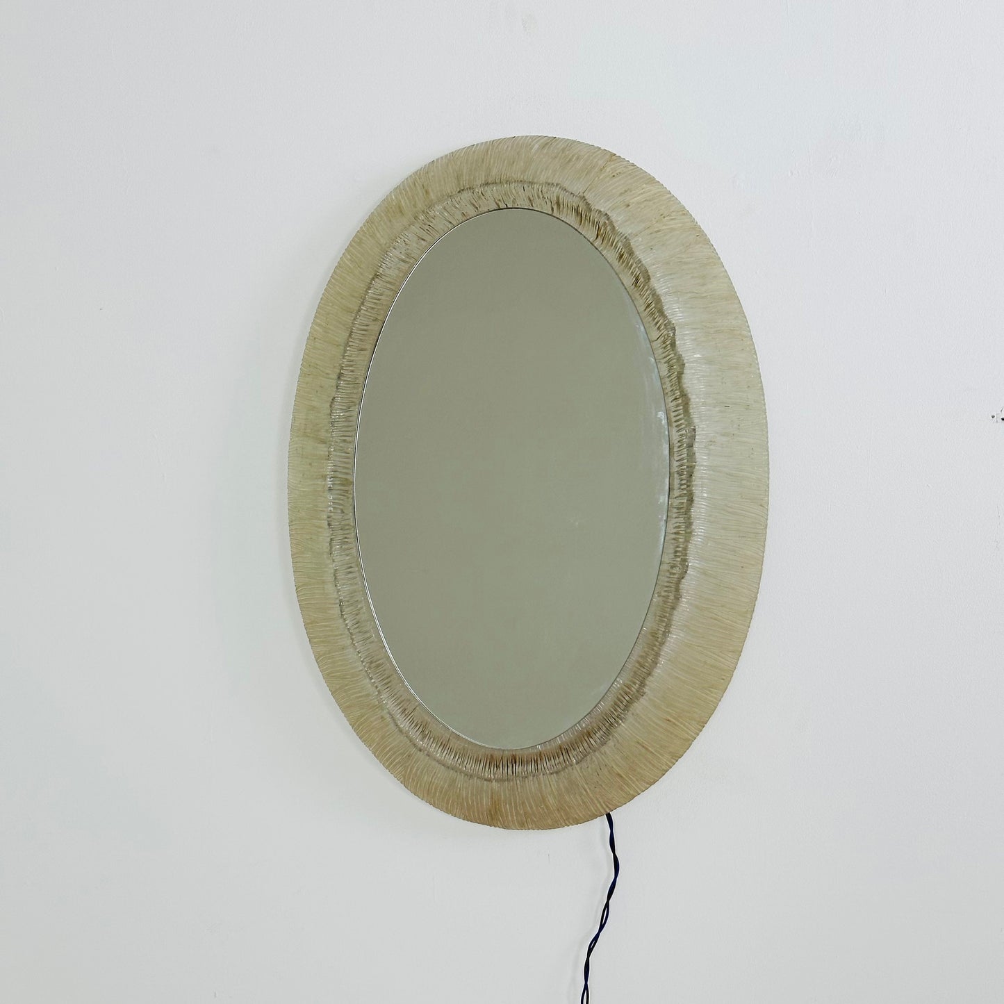 Mid century oval mirror with lighting & plexiglass edge 1960s