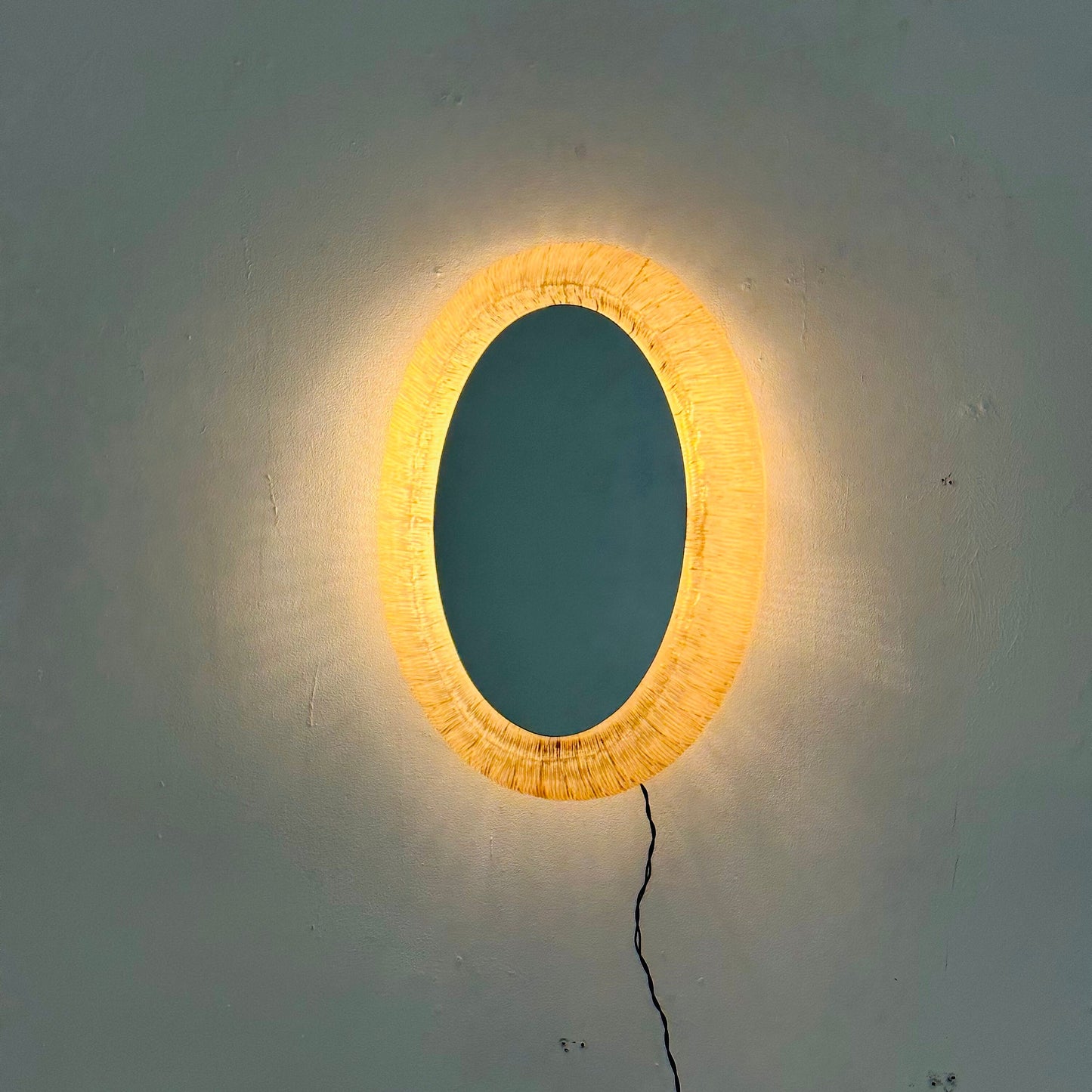 Mid century oval mirror with lighting & plexiglass edge 1960s