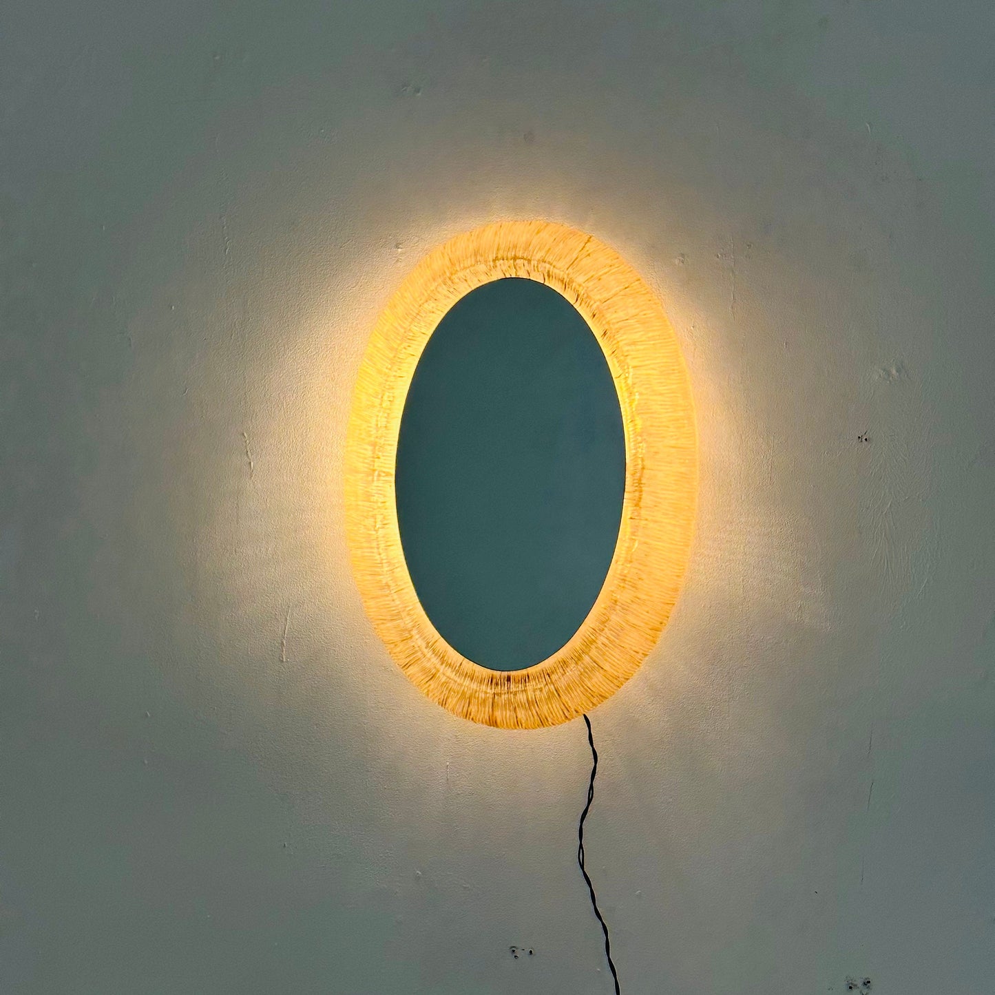 Mid century oval mirror with lighting & plexiglass edge 1960s