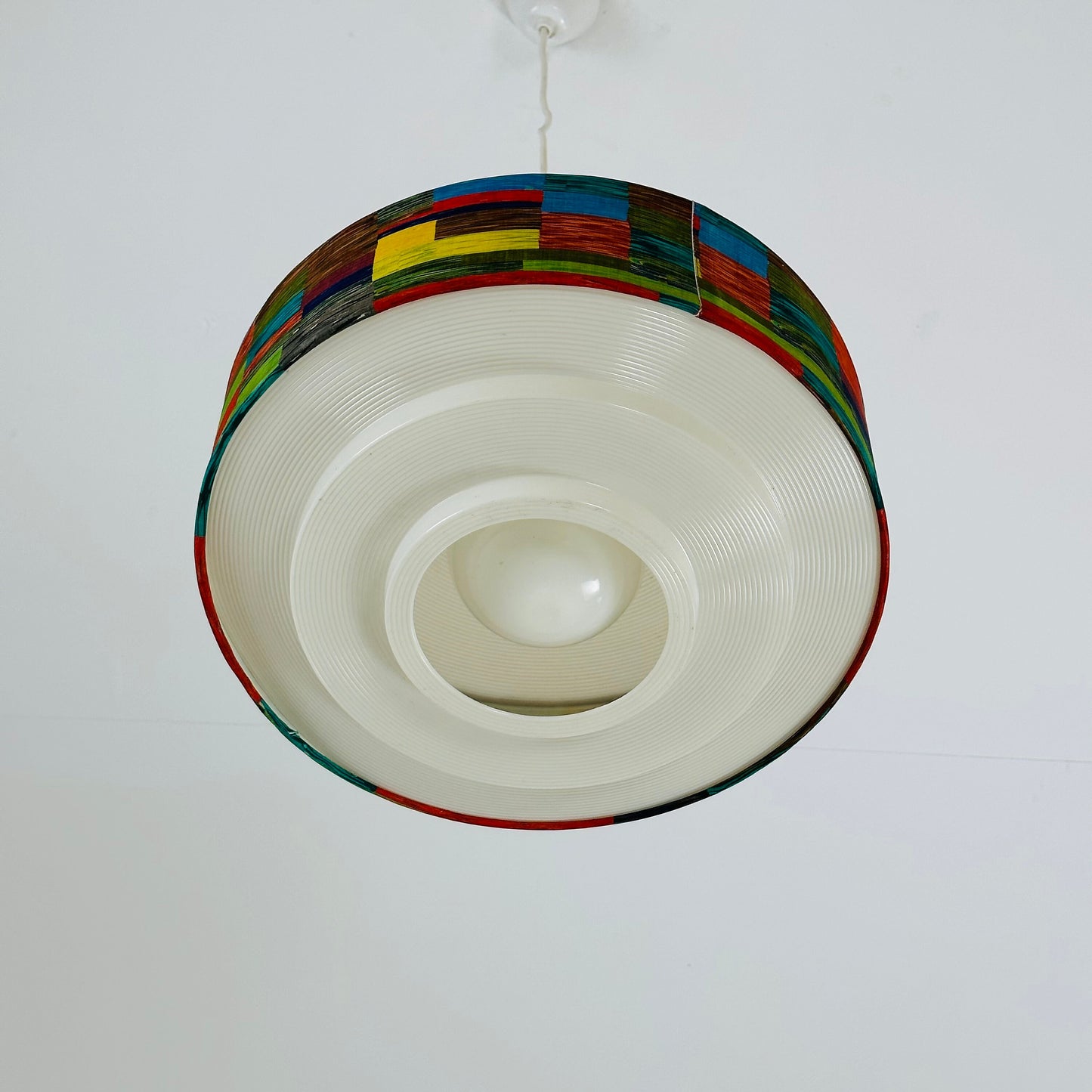 Rare Mid century colorful suspension in psychedelic fabric and plastic 1970s