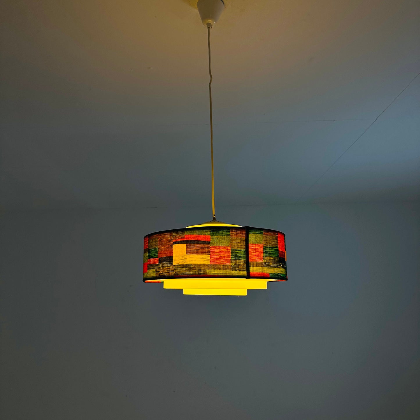 Rare Mid century colorful suspension in psychedelic fabric and plastic 1970s