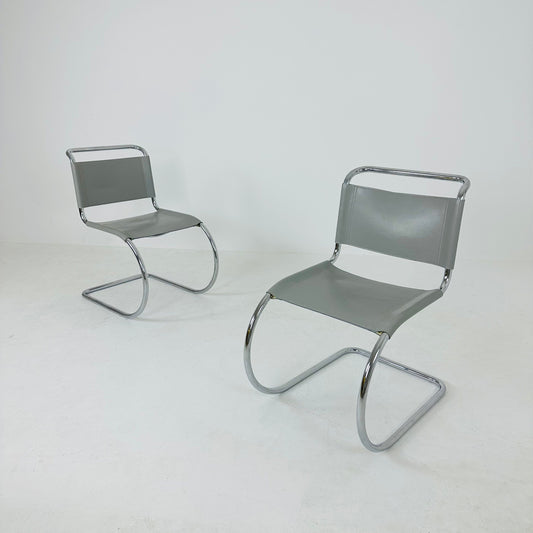 1 of 2 MR10 lounge grey leather chair design by Ludwig Mies van der Rohe , 1980s