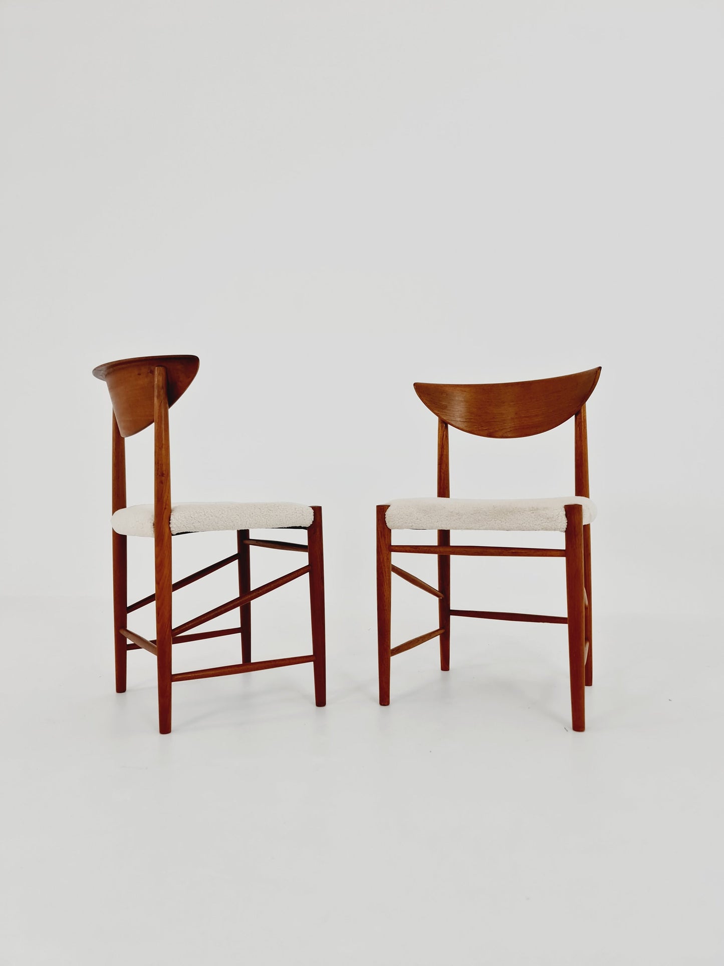 Vintage Mid Century teak +Teddy farbic dining chairs By Peter Hvidt & Orla Molgaard-Nielsen, 1960s, Set of 2