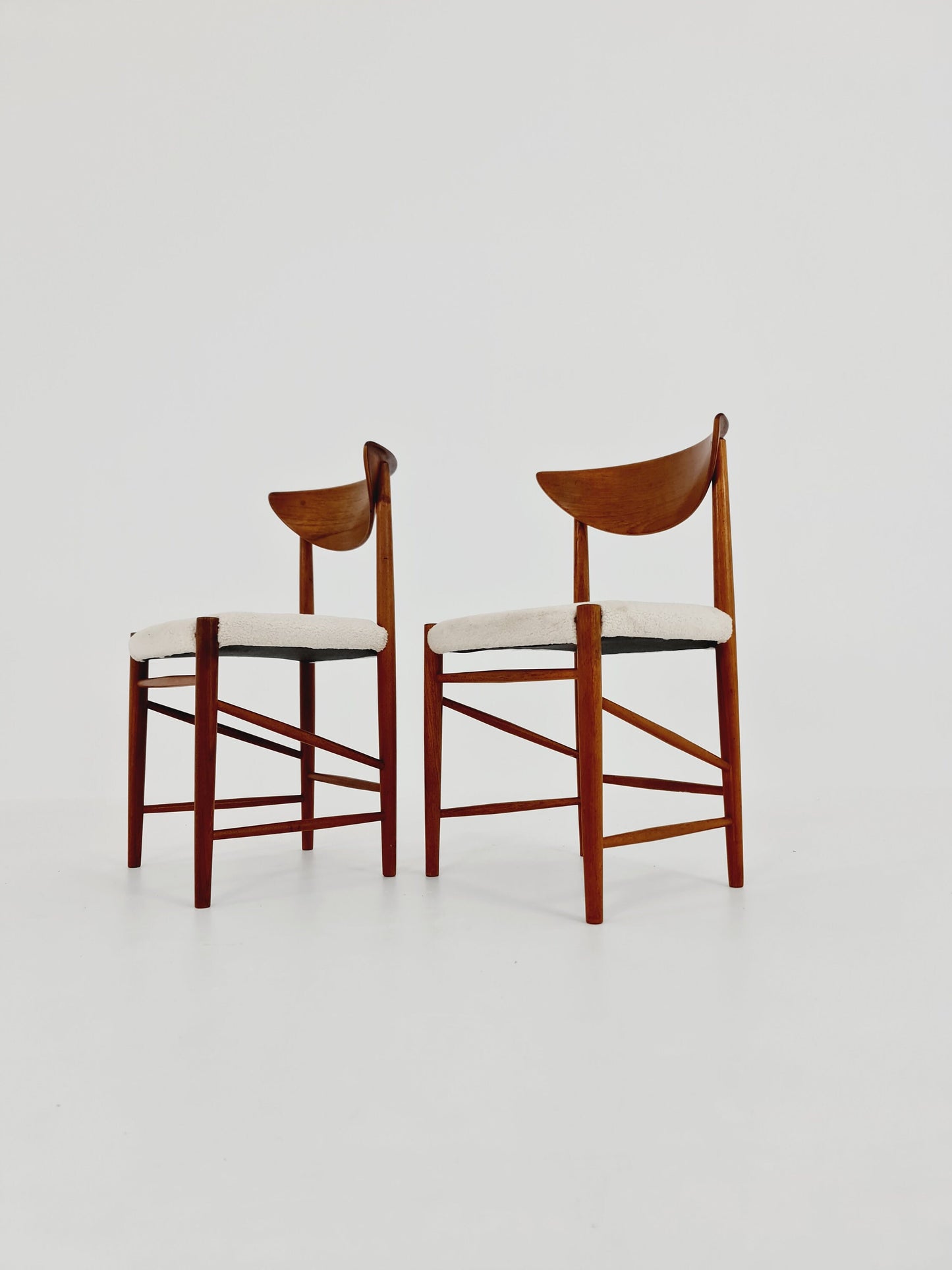 Vintage Mid Century teak +Teddy farbic dining chairs By Peter Hvidt & Orla Molgaard-Nielsen, 1960s, Set of 2