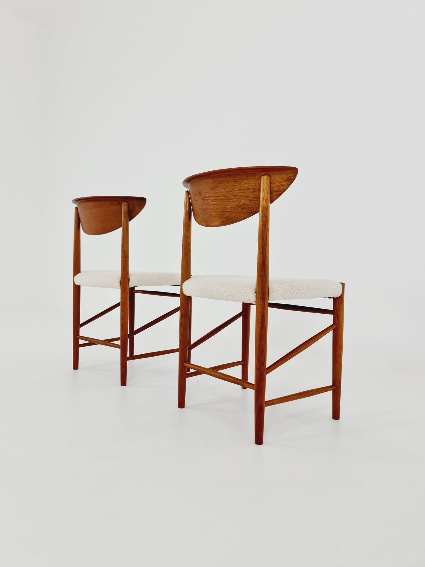 Vintage Mid Century teak +Teddy farbic dining chairs By Peter Hvidt & Orla Molgaard-Nielsen, 1960s, Set of 2