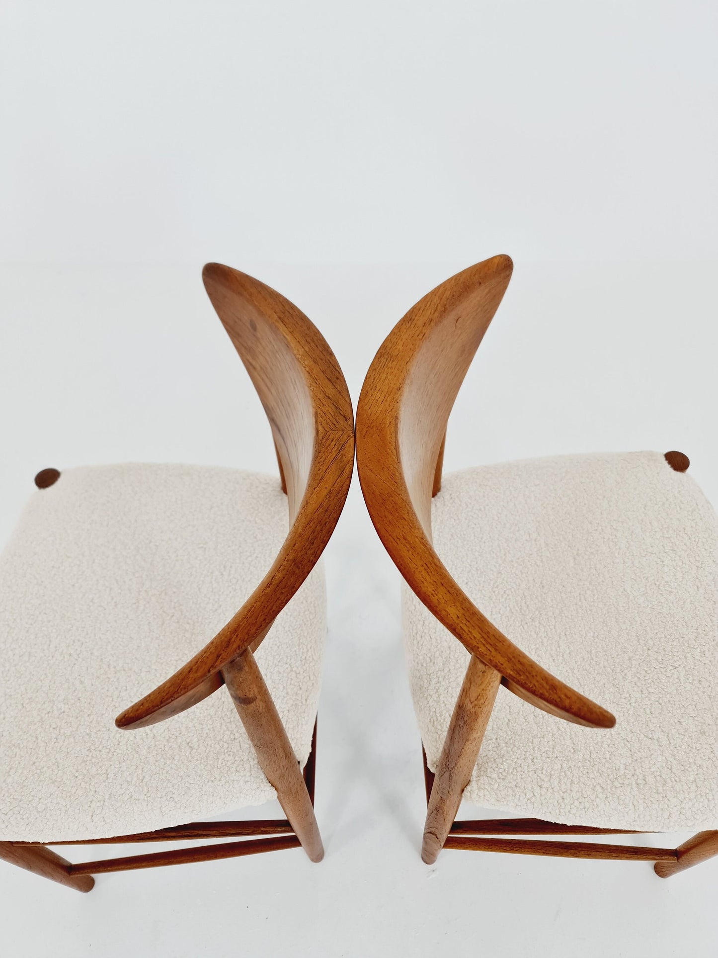 Vintage Mid Century teak +Teddy farbic dining chairs By Peter Hvidt & Orla Molgaard-Nielsen, 1960s, Set of 2