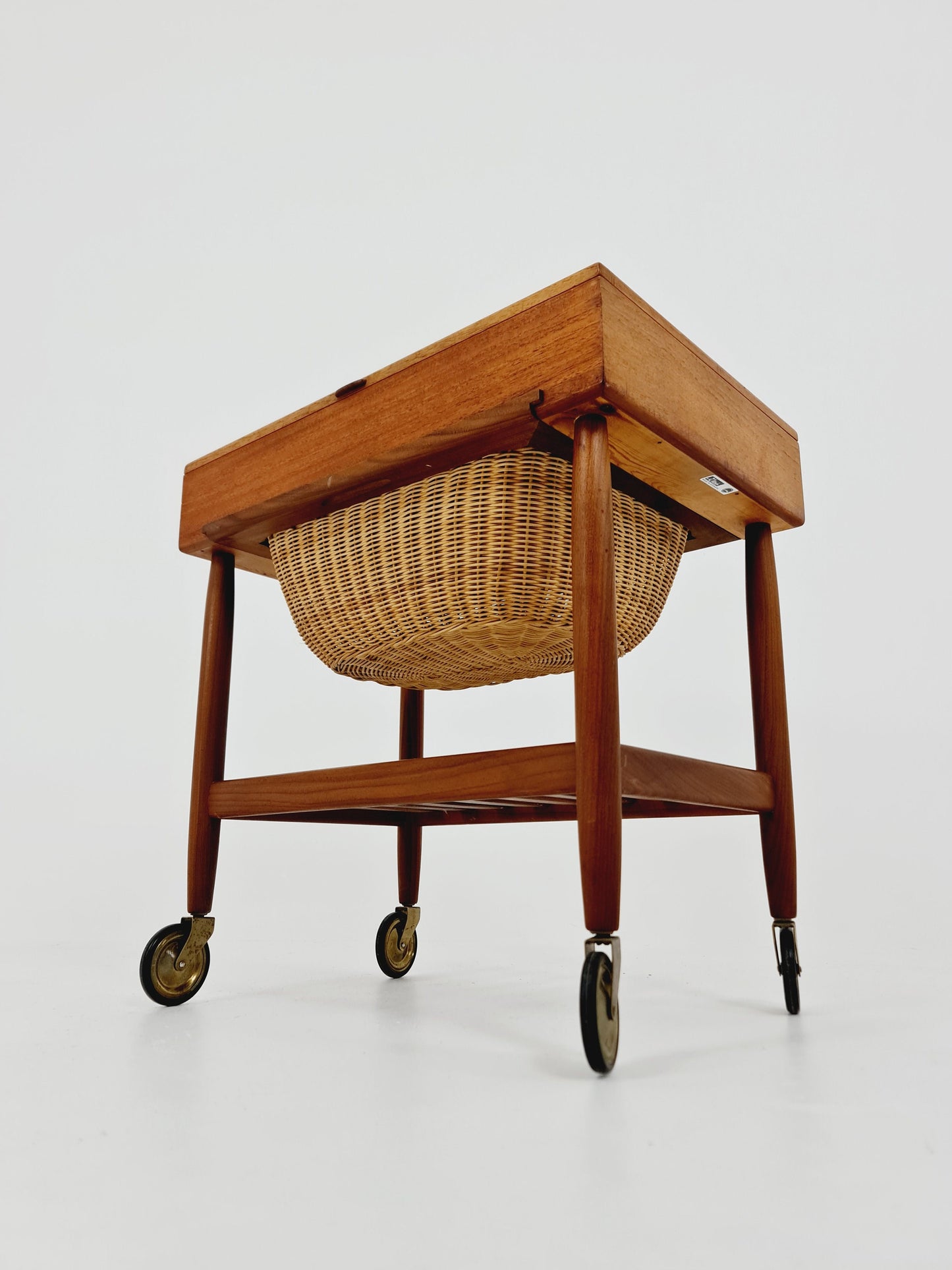 Vintage Danish teak and rattan sewing table/ side table cabinet By Ejvid A.johansson for Uitze , 1960s