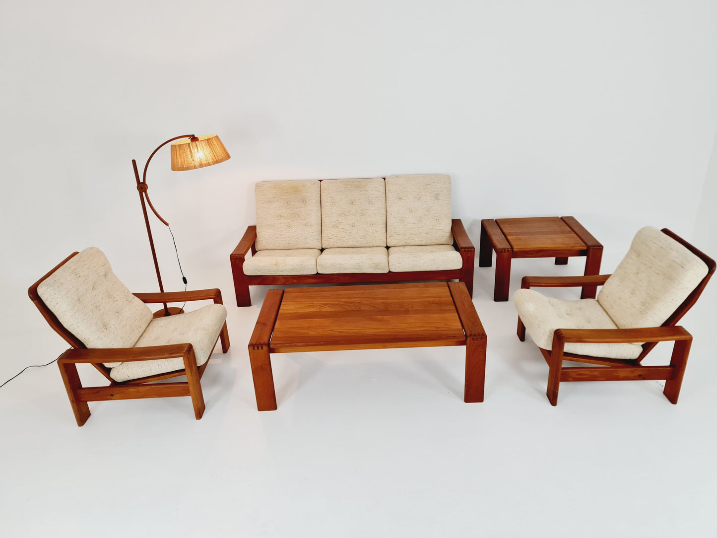 Mid Century couch group in teak 3-Seater Sofa & two chairs by EMC Denmark