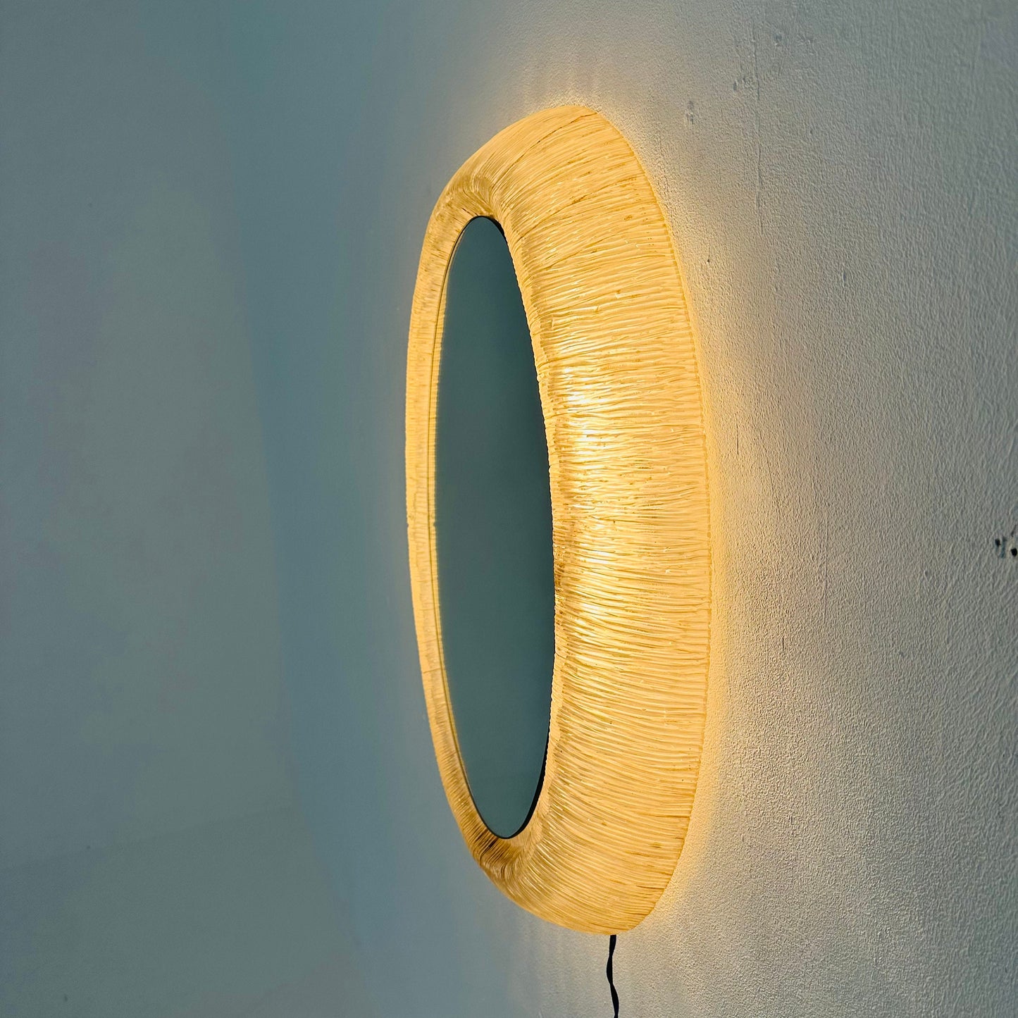 Mid century oval mirror with lighting & plexiglass edge 1960s