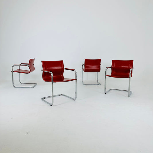 Set of 4 Italian Cantilever MG15 leather Armchairs by Matteo Grassi, 1970s