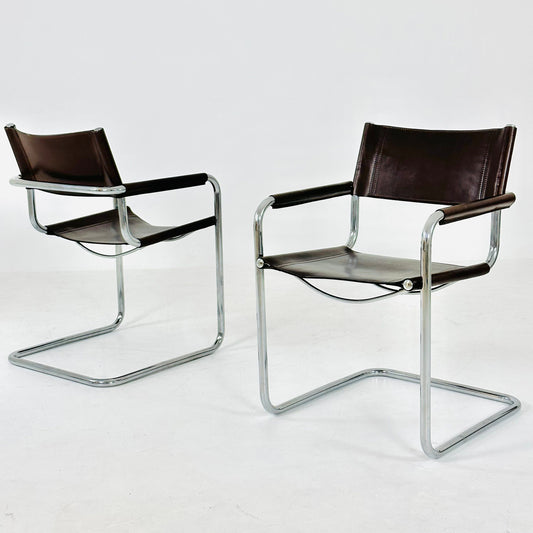Set of 2 vintage B34 dark chocolate Color leather cantilevered chairs by Mart Stam for Jox Interni italy 1980s