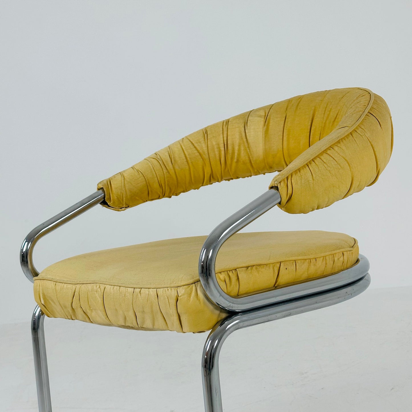 Mid century Italian Tricia Guild Series leather Steel Armchair 1970s