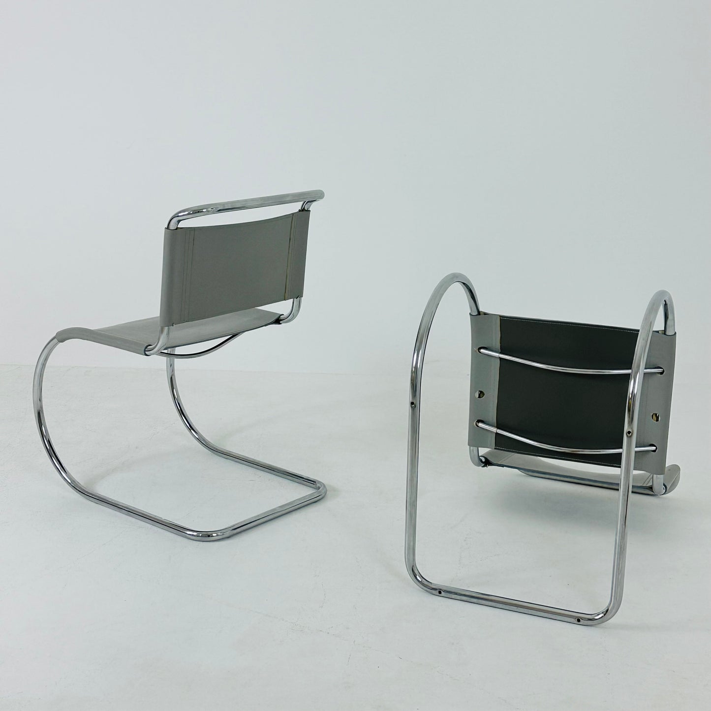 1 of 2 MR10 lounge grey leather chair design by Ludwig Mies van der Rohe , 1980s