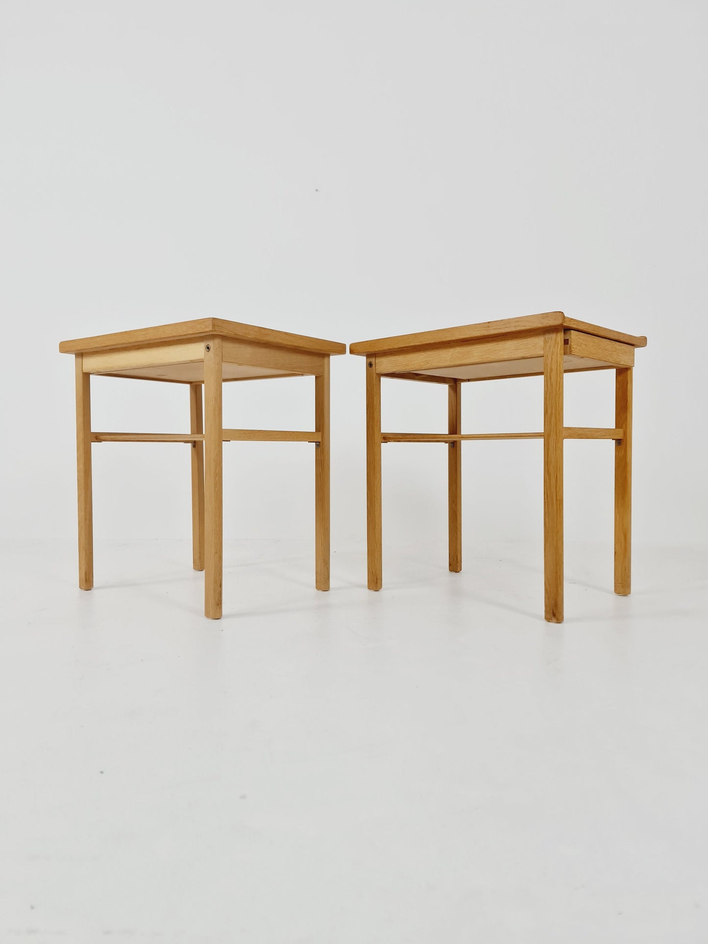 Pair of Midcentury Swedish solid oak Vintage Side table/ Bedside table by Swedish Möbel Industri, 1960s