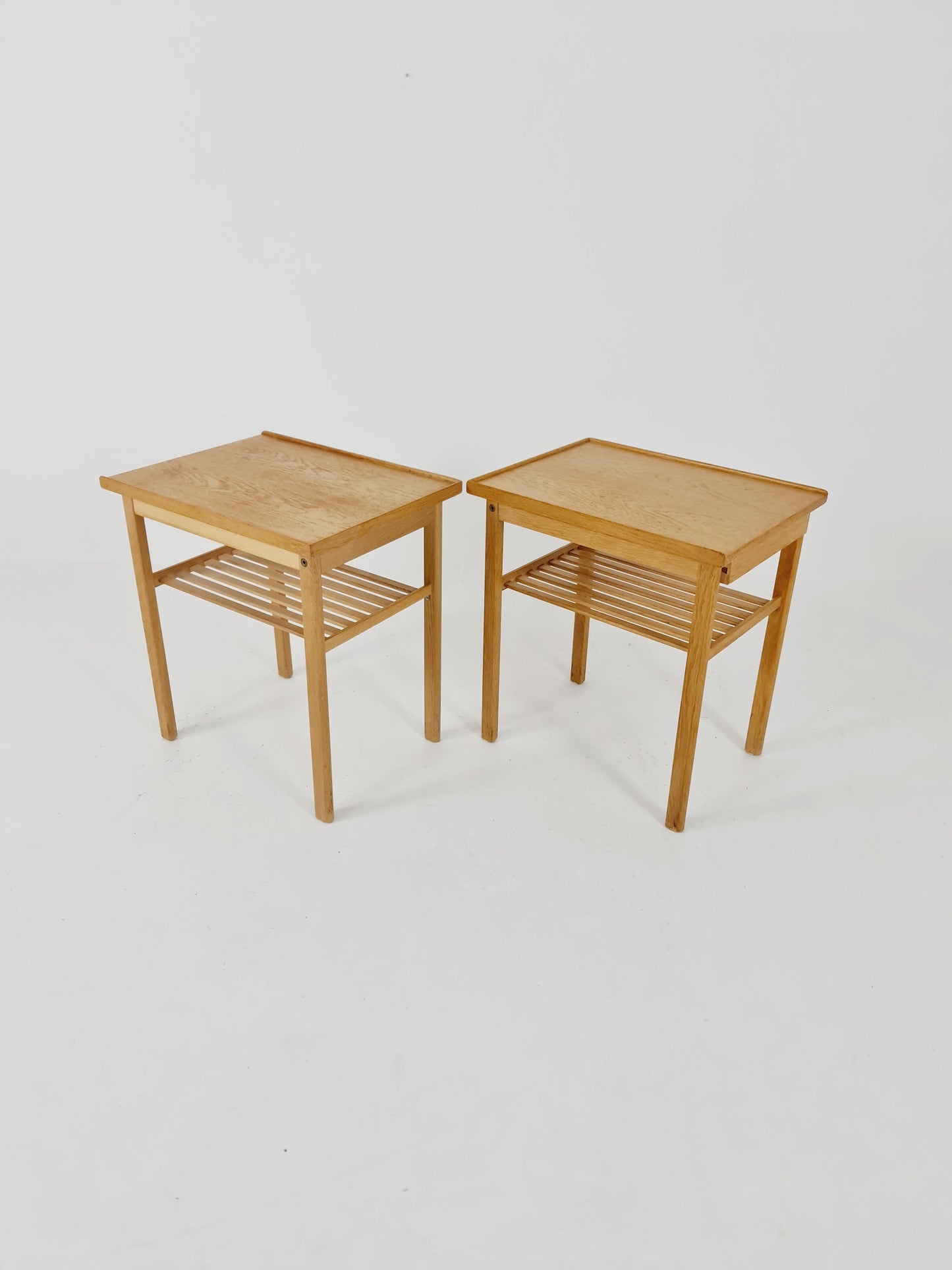 Pair of Midcentury Swedish solid oak Vintage Side table/ Bedside table by Swedish Möbel Industri, 1960s