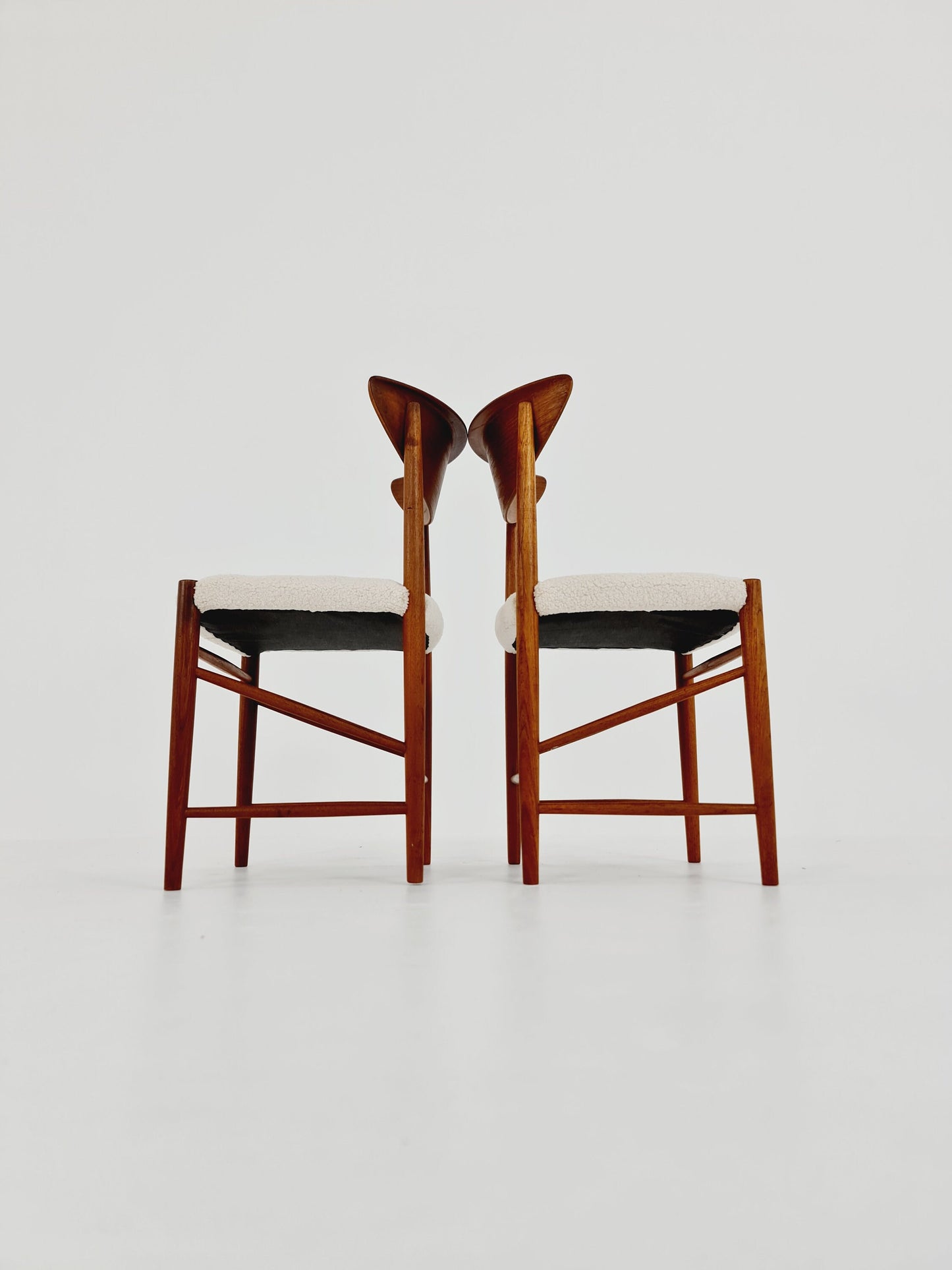 Vintage Mid Century teak +Teddy farbic dining chairs By Peter Hvidt & Orla Molgaard-Nielsen, 1960s, Set of 2
