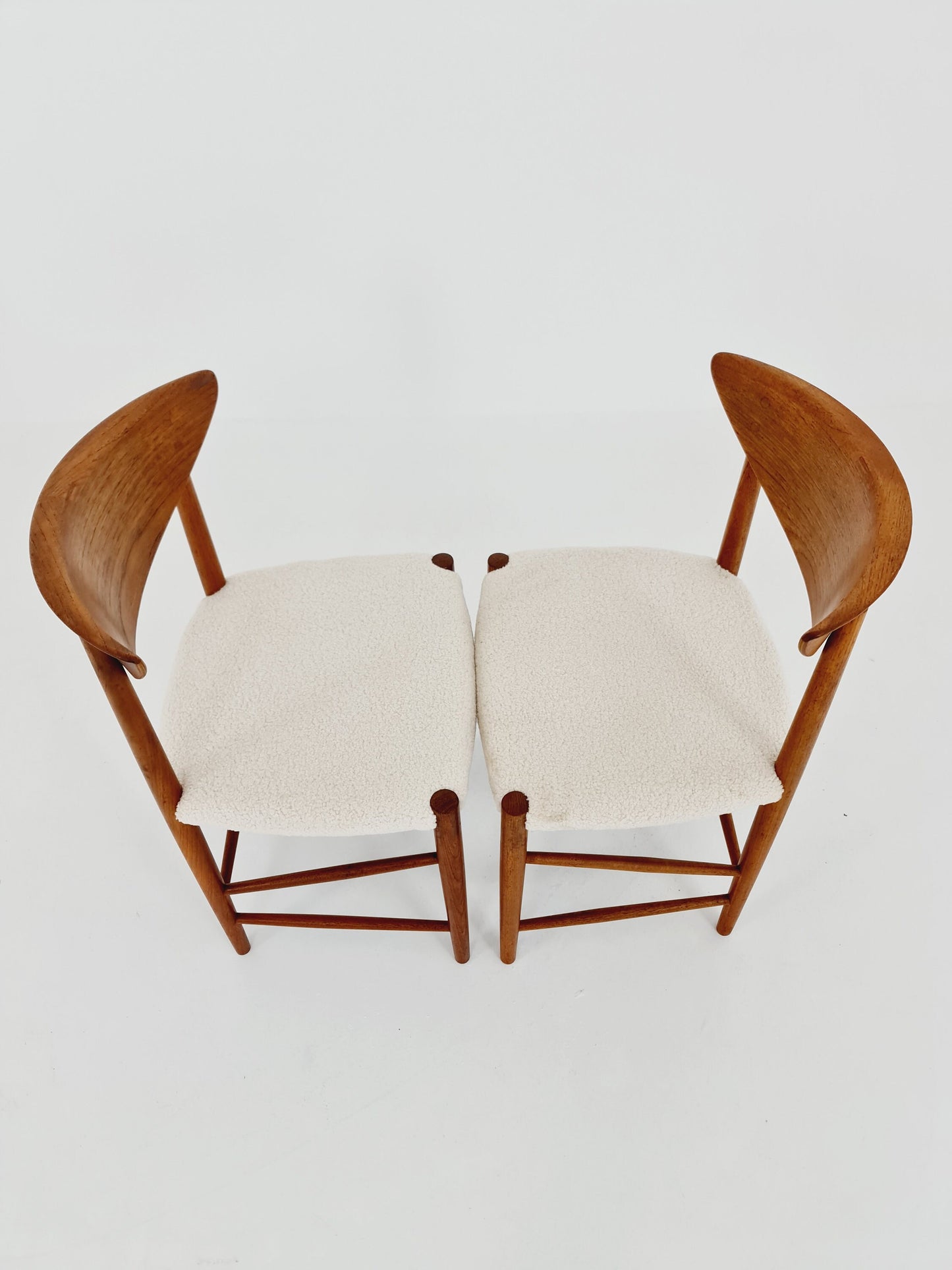 Vintage Mid Century teak +Teddy farbic dining chairs By Peter Hvidt & Orla Molgaard-Nielsen, 1960s, Set of 2