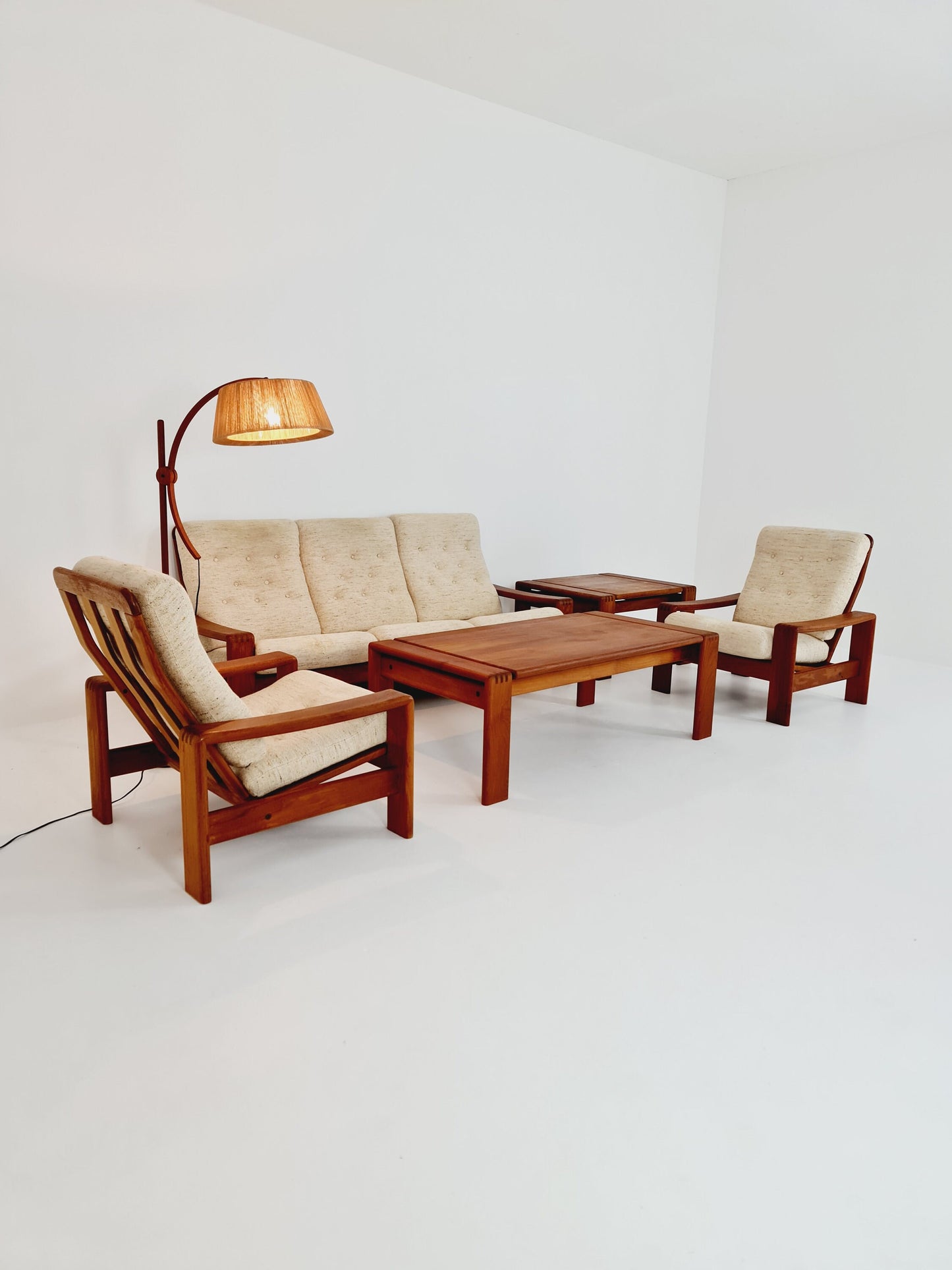 Mid Century couch group in teak 3-Seater Sofa & two chairs by EMC Denmark