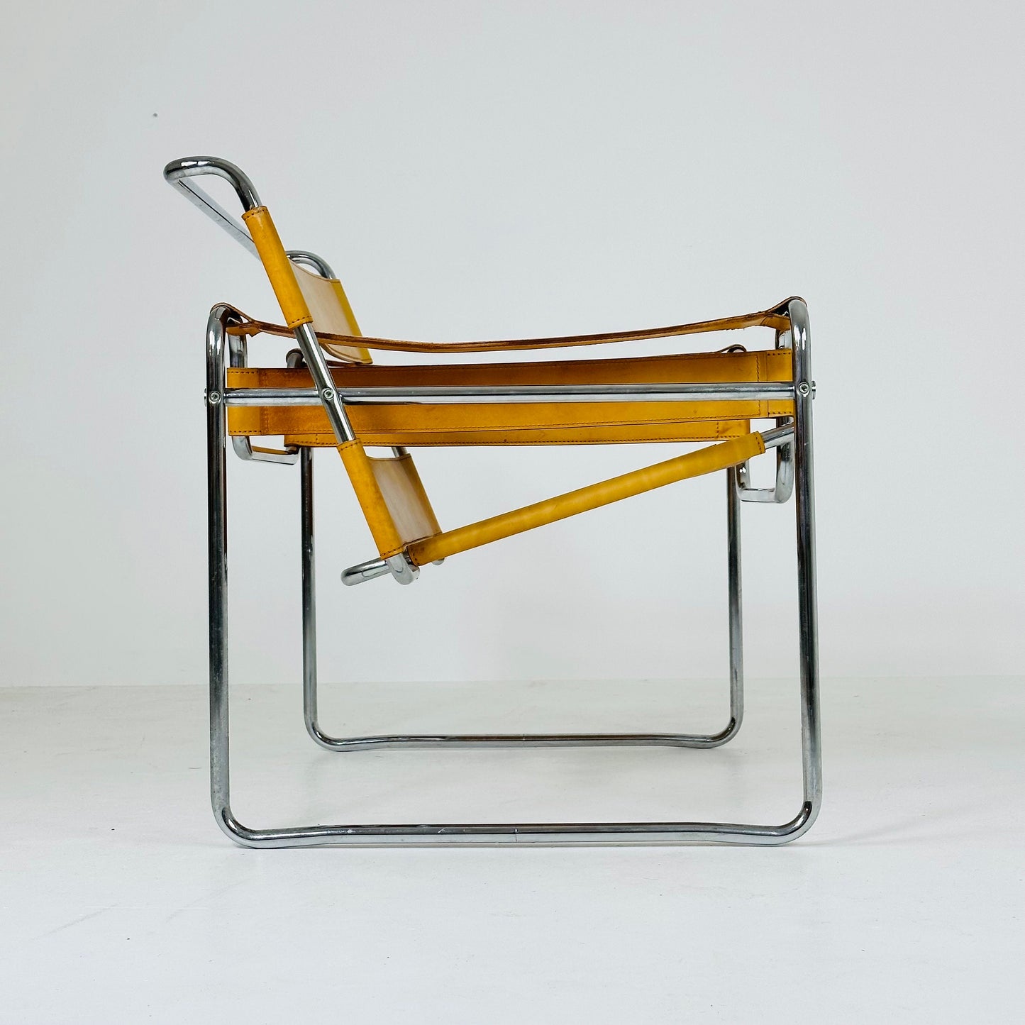 Cognac B3 leather and metal WASSILY style armchair, 1990s