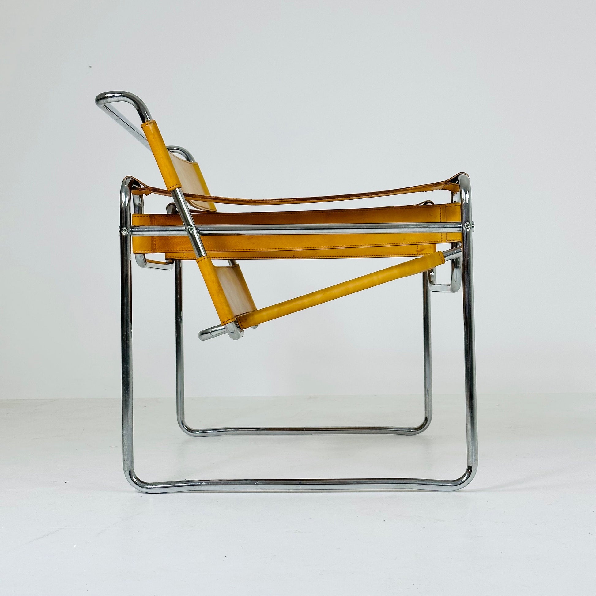 Cognac B3 leather and metal WASSILY style armchair, 1990s