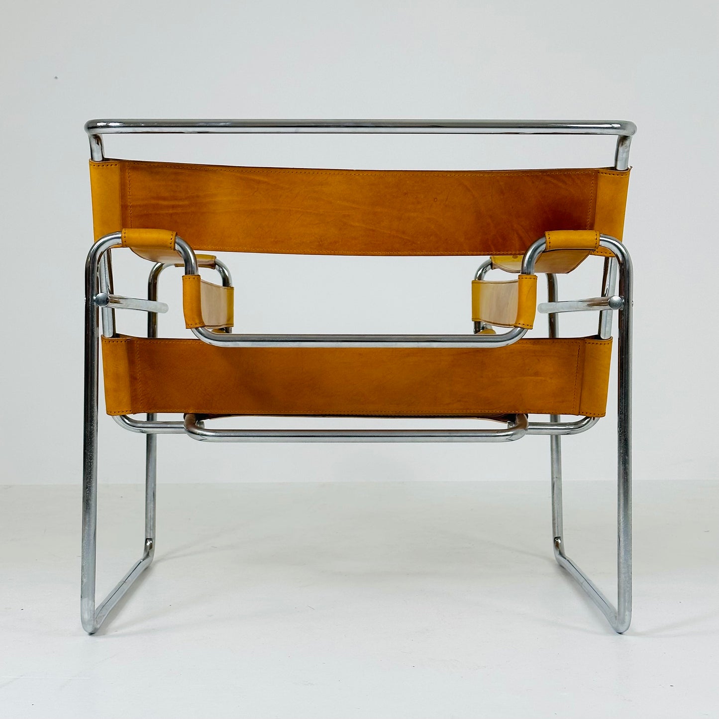 Cognac B3 leather and metal WASSILY style armchair, 1990s