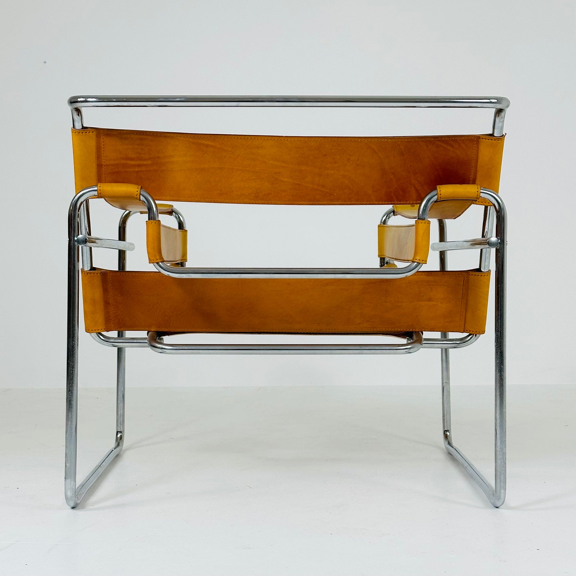 Cognac B3 leather and metal WASSILY style armchair, 1990s