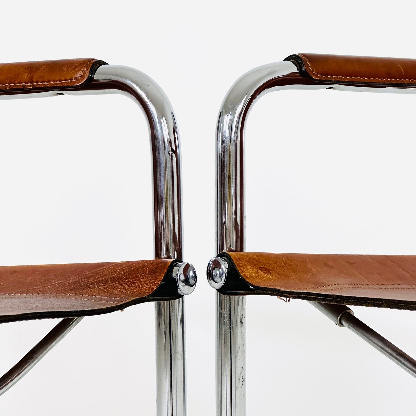 set of 4 Matteo Grassi original Bauhaus design Visitor model Chair cognac Leather 1970s